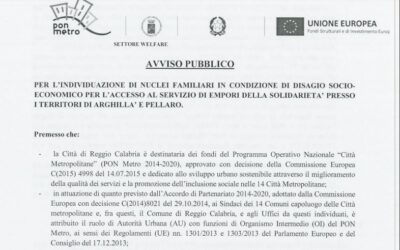 AVVISO PUBBLICO COMUNE DI REGGIO CALABRIA: Individuazione di nuclei familiari in condizione di disagio socio-economico per l’accesso al servizio di Empori della solidarietà.